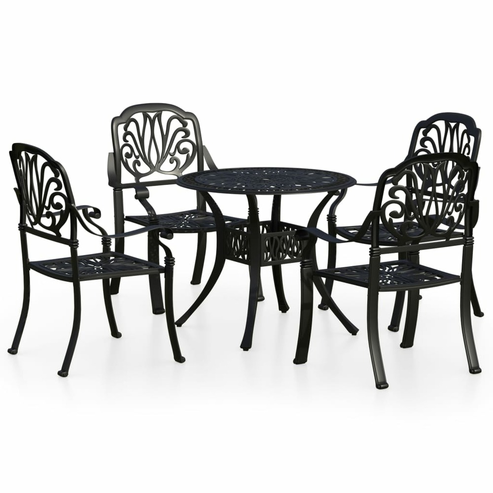 Ensemble de bistro jardin meuble extérieur terrasse 5 pièces aluminium coulé noir