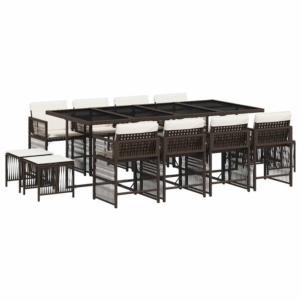 Ensemble à manger de jardin avec coussins 13 pcs marron rotin