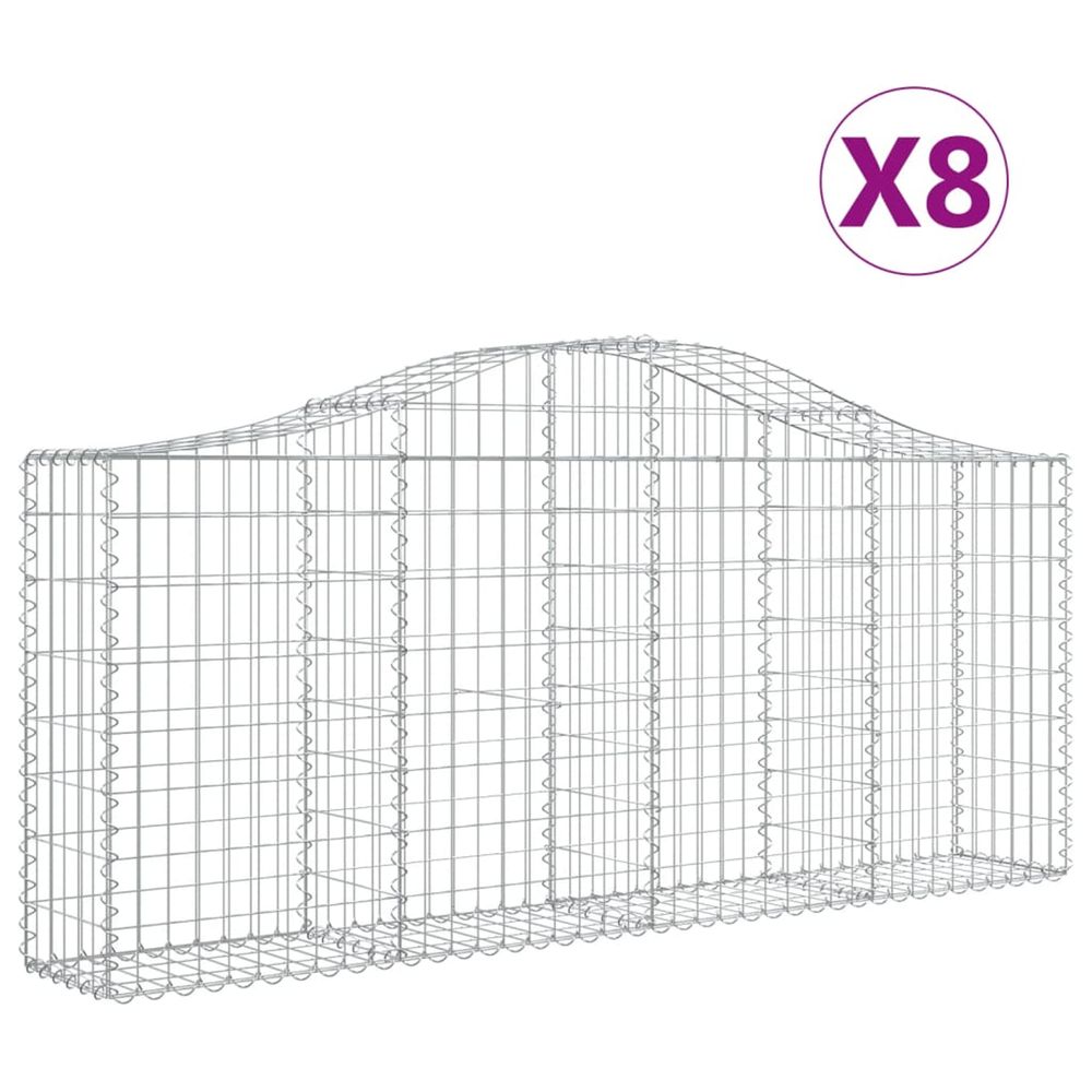 Paniers à gabions arqués 8 pcs 200x30x80/100 cm fer galvanisé