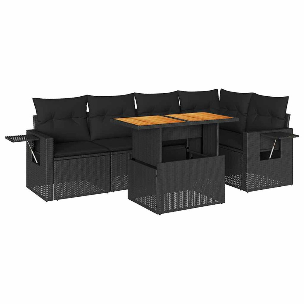Salon de jardin 6 pcs avec coussins noir résine tressée