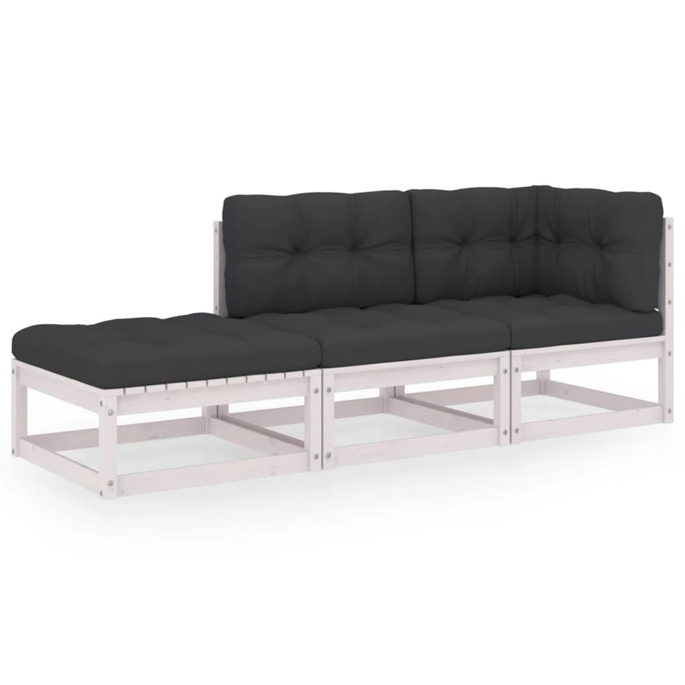 Salon de jardin 3 pcs avec coussins bois de pin massif