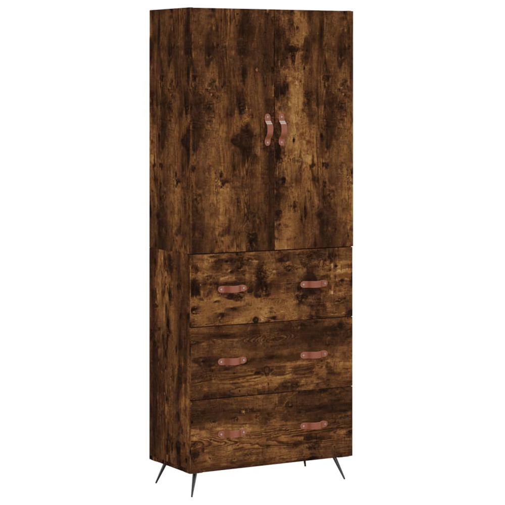 Buffet haut chêne fumé 69,5x34x180 cm bois d'ingénierie