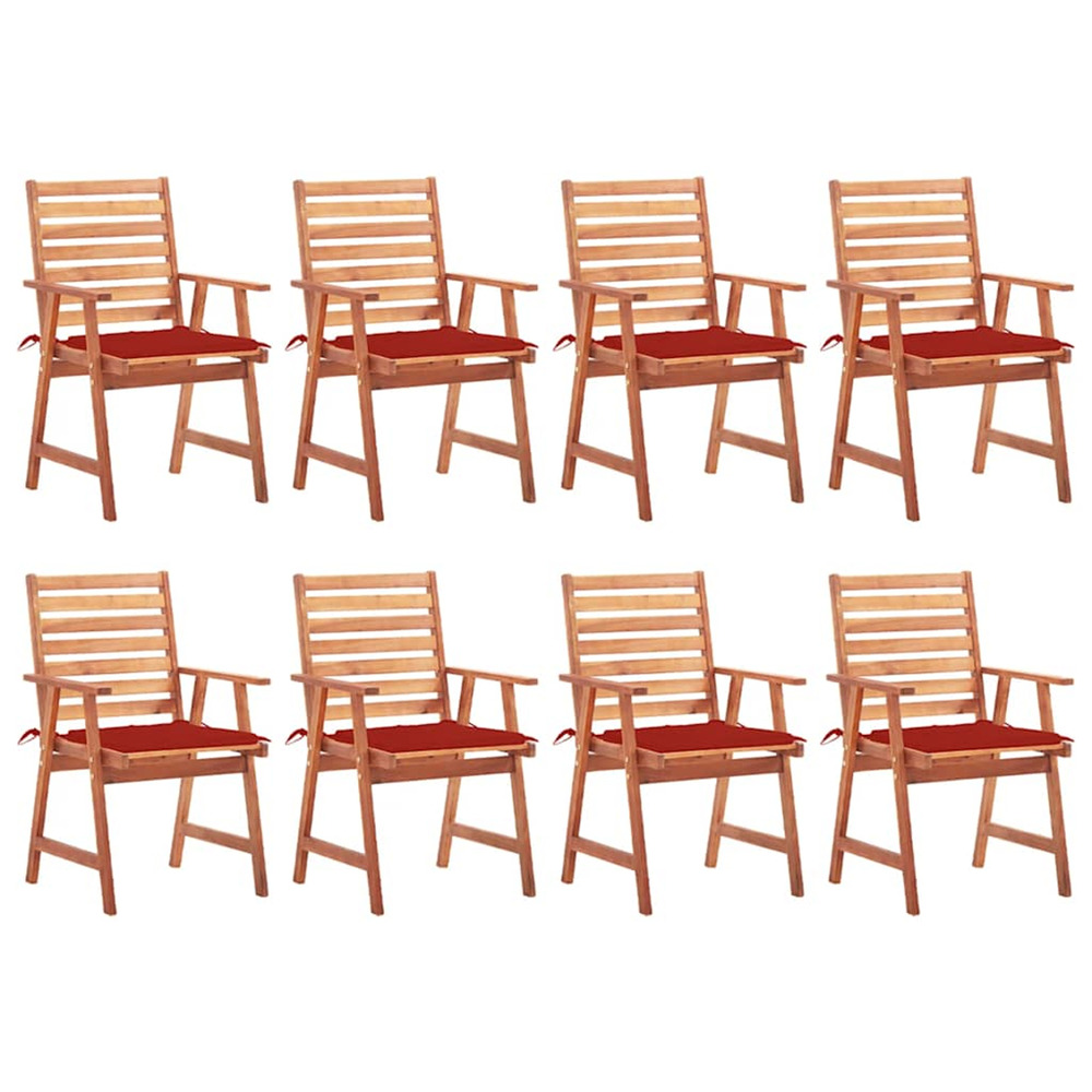 Chaises à manger d'extérieur lot de 8 et coussins acacia massif