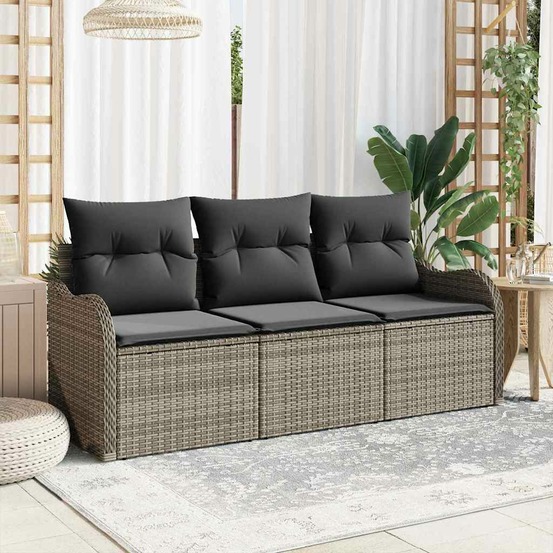 Ensemble de canapé de jardin avec coussin 3 pcs gris poly rotin