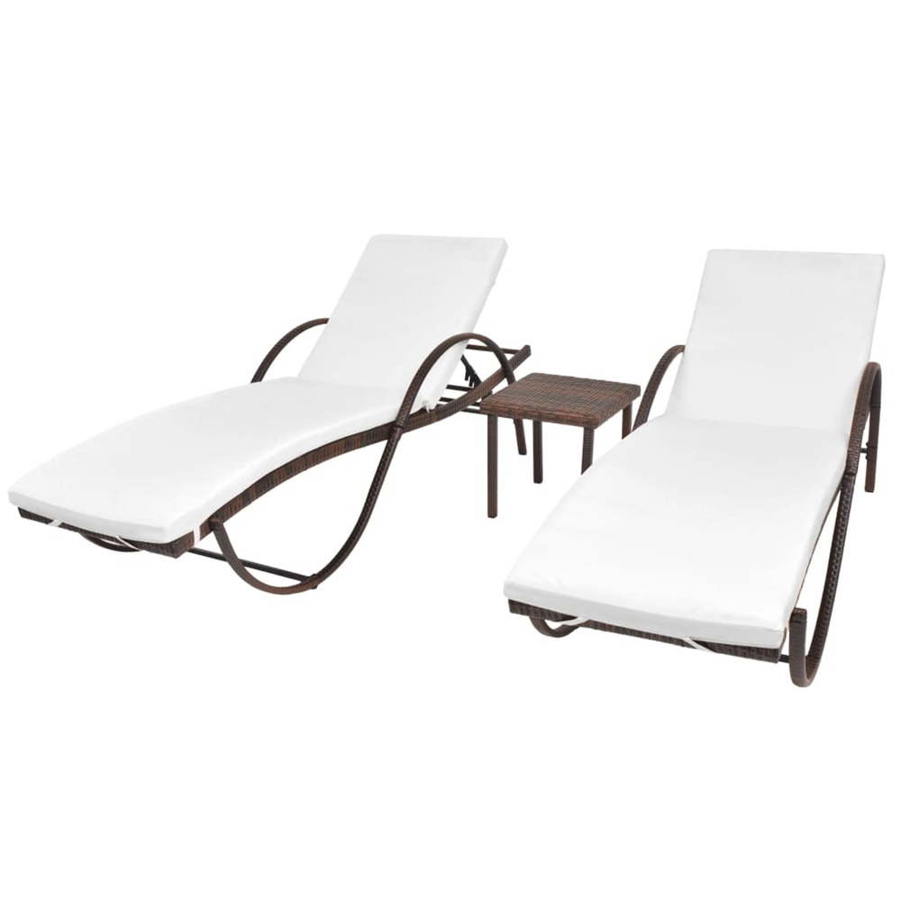 Chaises longues lot de 2 avec table résine tressée marron