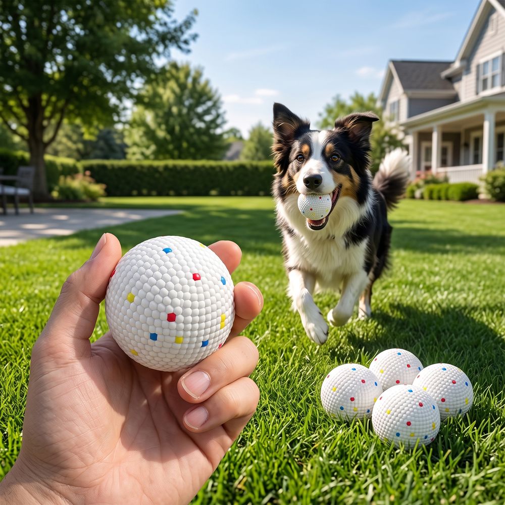 Lot de 6 balles pour chien en etpu blanc ø 5,8 cm rebondissantes pour lancer-rapporter au jardin ou à la maison