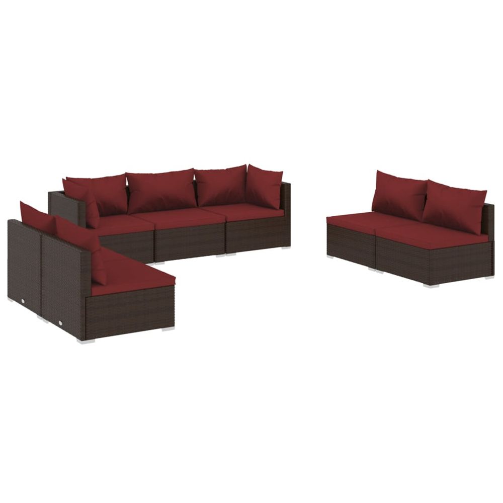 Salon de jardin 7 pcs avec coussins résine tressée marron