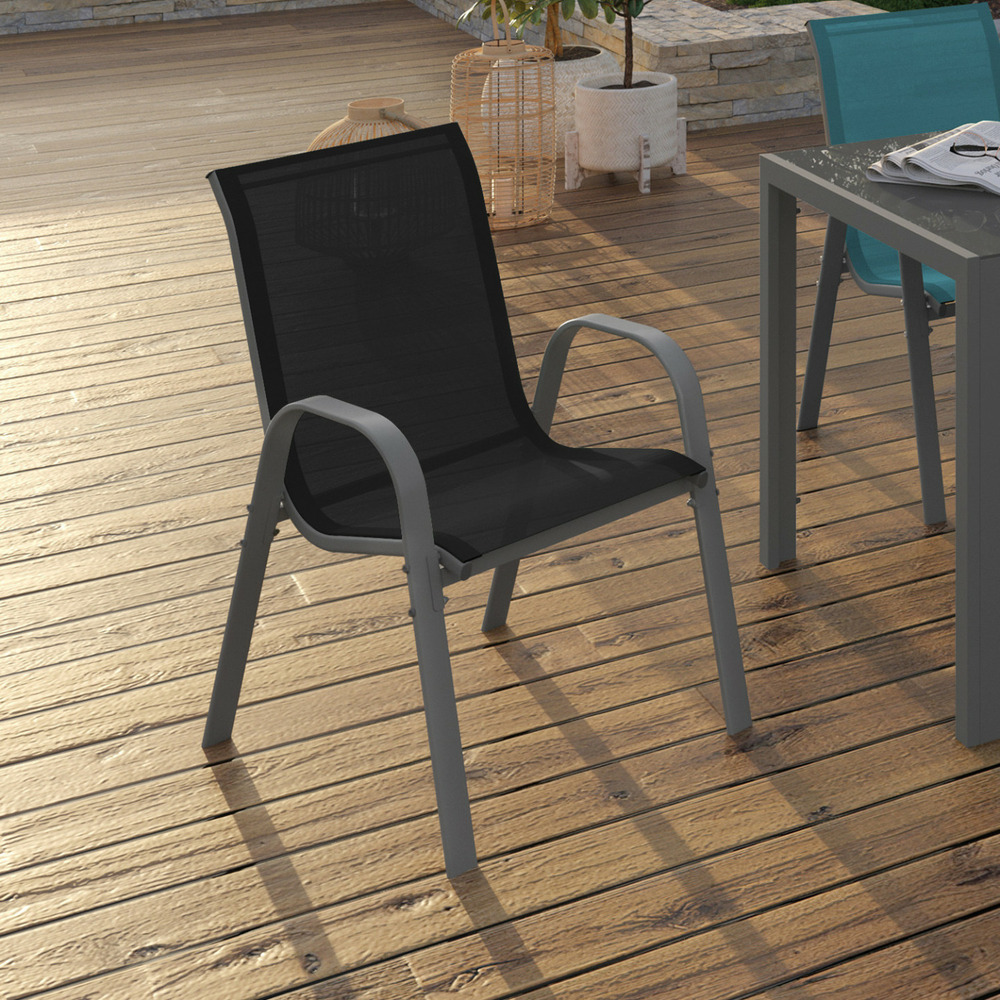 Lot de 4 chaises de jardin lyma métal et textilène empilables mix color gris, noir et bleu