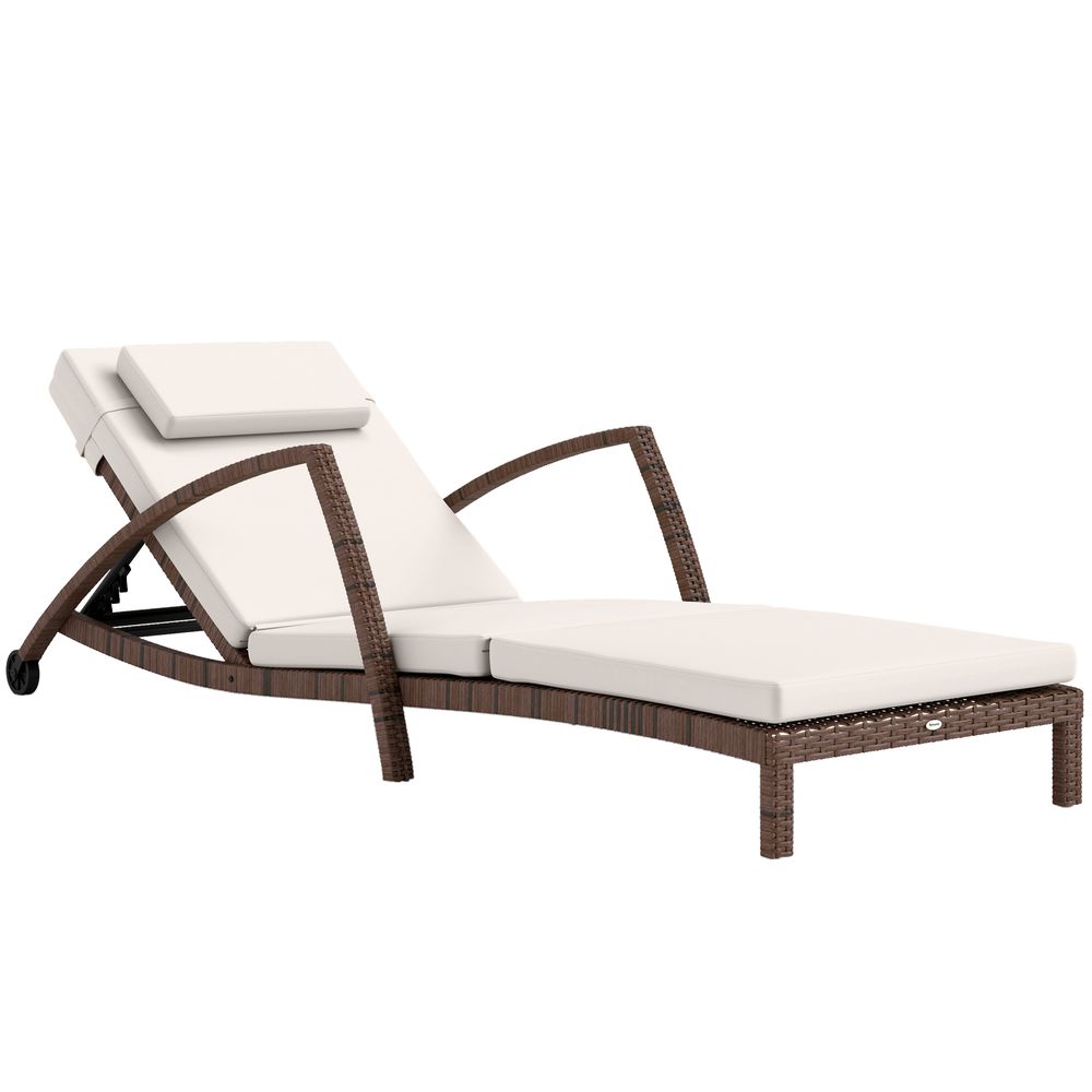 Bain de soleil transat style colonial résine tressée - inclinable, 2 roulettes, accoudoirs - matelas tétière beige