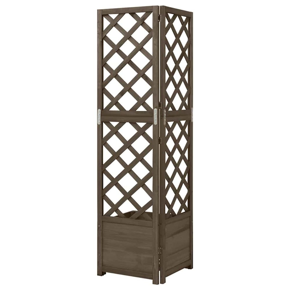 Jardinière d'angle en treillis gris 40x40x150 cm bois de sapin