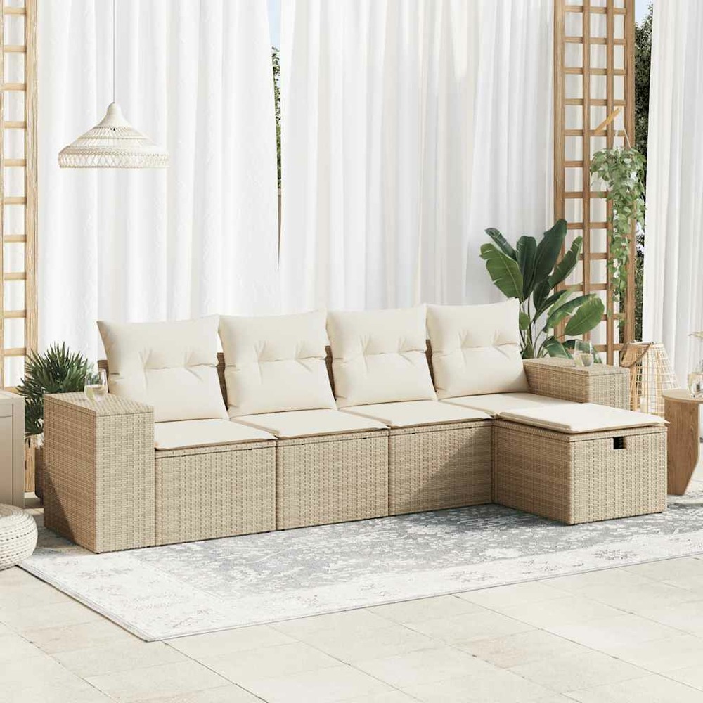 Salon de jardin avec coussins 5 pcs beige résine tressée