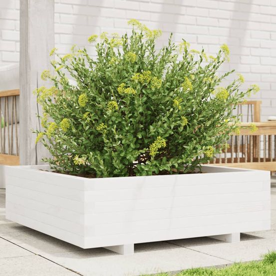Très grande jardinière carrée en bois massif blanc 80x80cm jardin