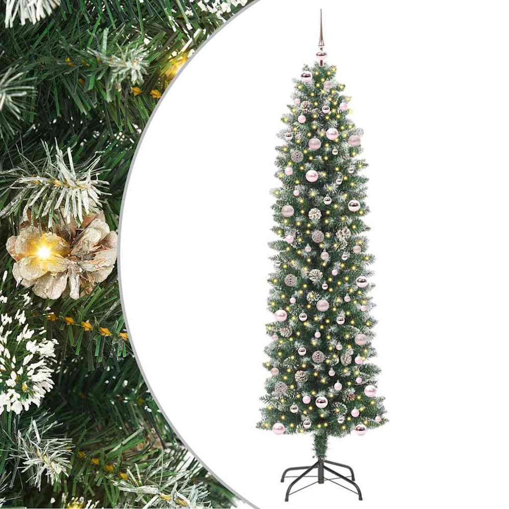 Arbre de noël artificiel slim avec 300 led vert et blanc 240 cm