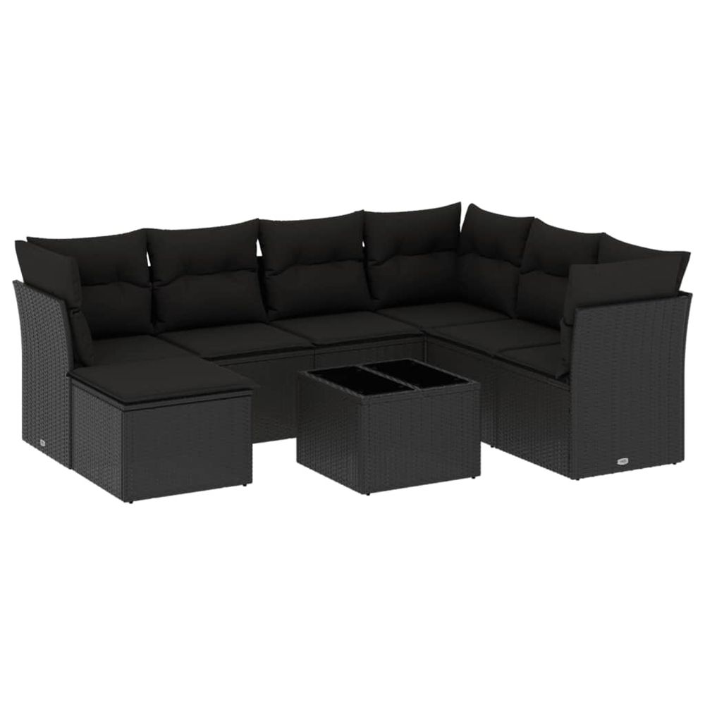 Salon de jardin 8 pcs avec coussins noir résine tressée