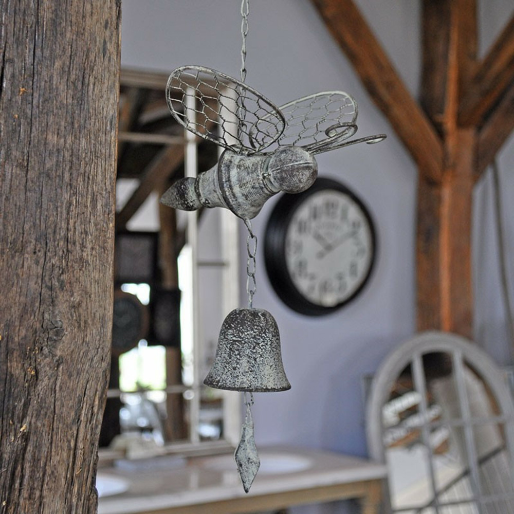 Clochette abeille blanc patiné 20x18x75cm