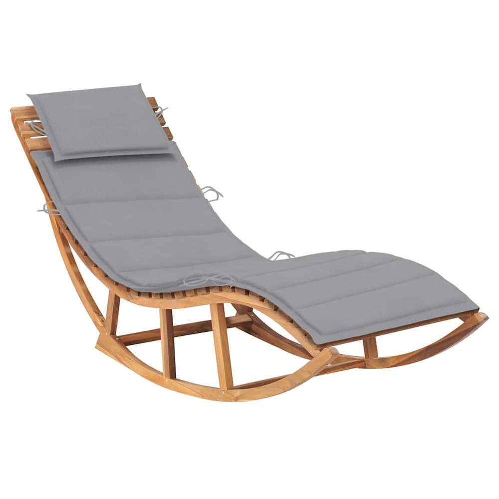 Chaise longue à bascule avec coussin bois de teck solide bain de soleil