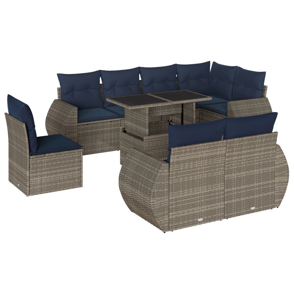 Ensemble de canapé de jardin 9 pcs avec coussins gris résine tressée