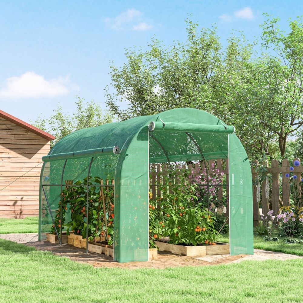 Serre tunnel de jardin acier galvanisé 296 x 196 x 200 cm verte pour potager et semis - comfortxl outdoor living