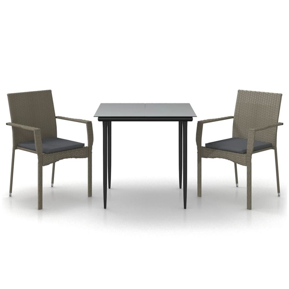 Ensemble à manger jardin 3pcs avec coussins noir et gris