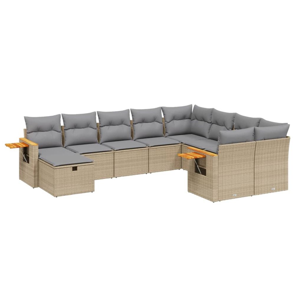Salon de jardin avec coussins 10 pcs beige résine tressée