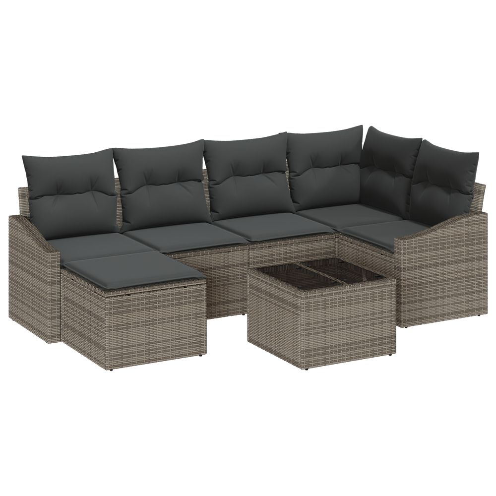 Ensemble de salle à manger de jardin 6 pièces avec coussins en poly rattan noir