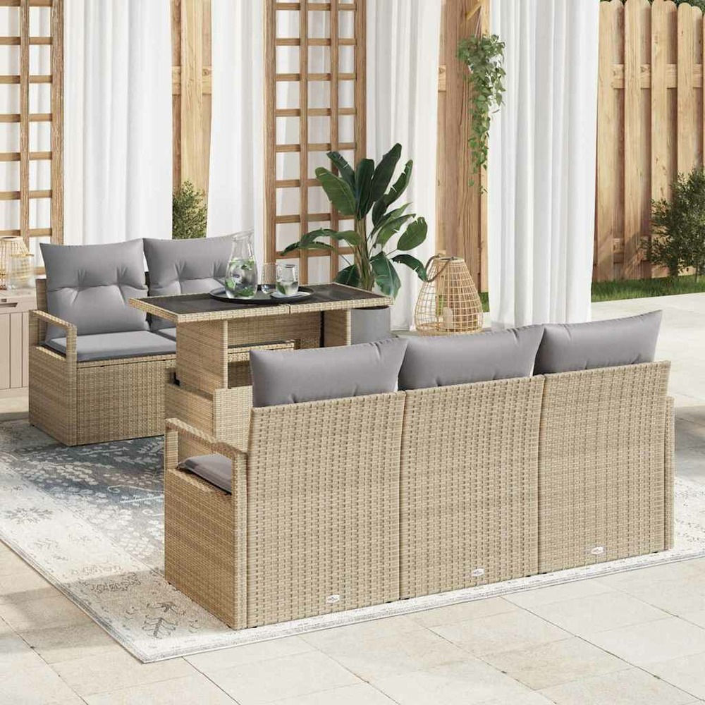 Ensemble de canapé de jardin 6 pcs beige poly rotin