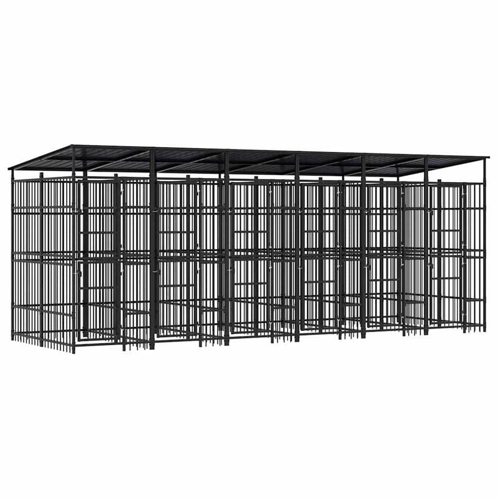 Enclos chien extérieur acier avec toit 11,06 m² jardin noir