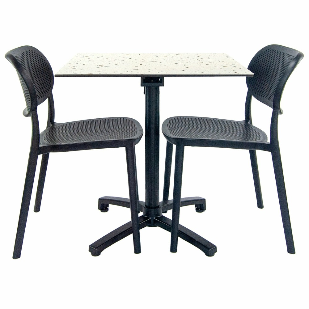 Restootab - lot de 1 table pliable terrazzo + 2 chaises pour terrasse