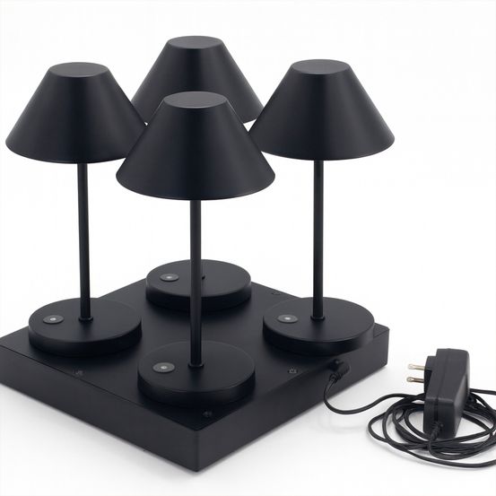 4 lampes de table naomi h26cm + base de chargement