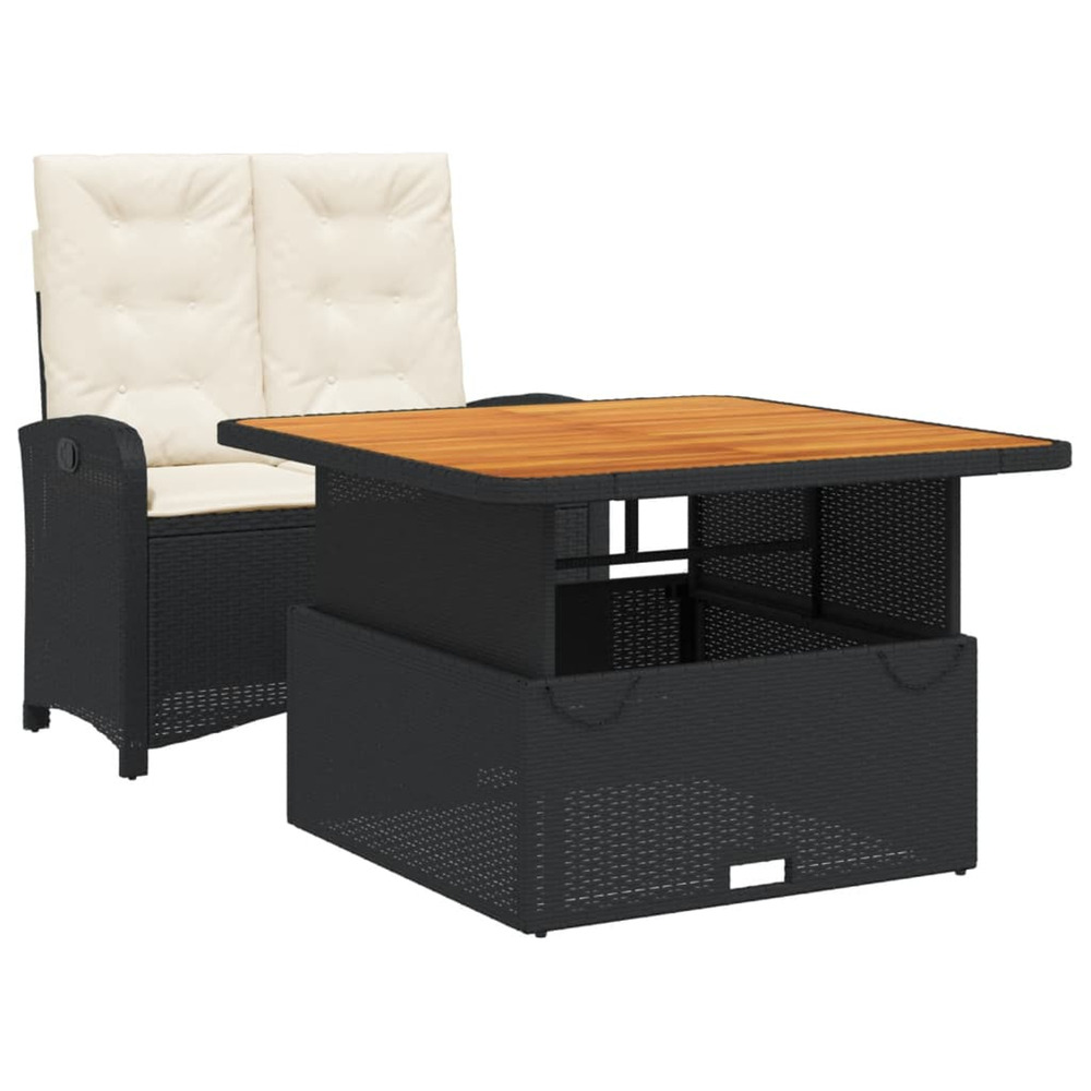 Ensemble à manger de jardin coussins 2pcs noir résine tressée
