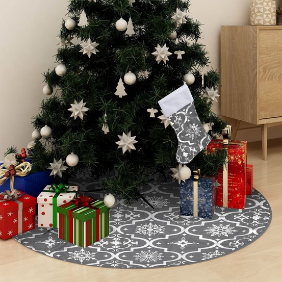 Jupe de sapin de noël de luxe avec chaussette gris 122 cm tissu