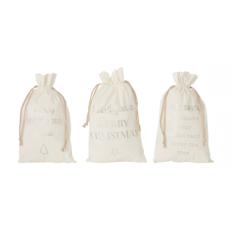 Set de 3 sacs de noël en textile blanc 30x1x50 cm