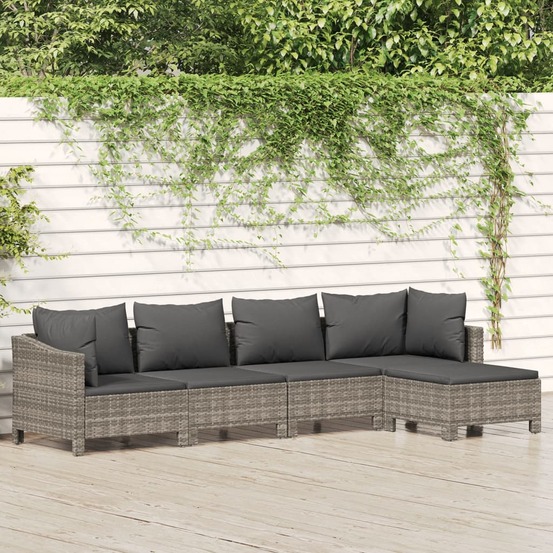 Salon de jardin 5 pcs avec coussins gris résine tressée