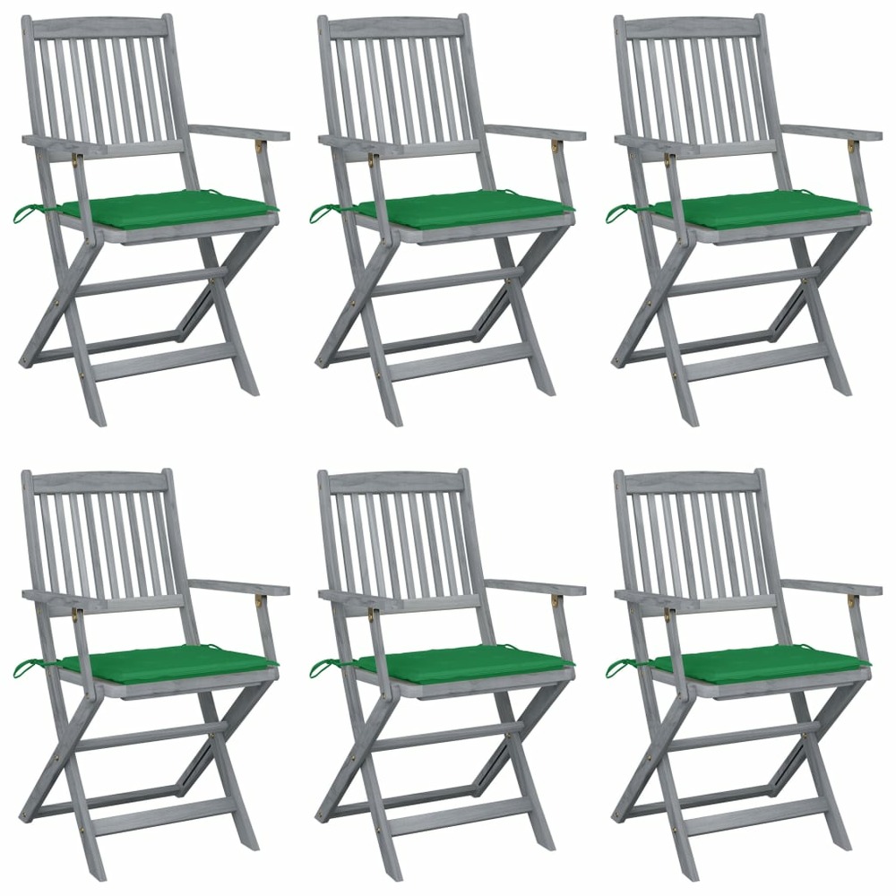 Chaises pliables d'extérieur lot de 6 et coussins bois d'acacia
