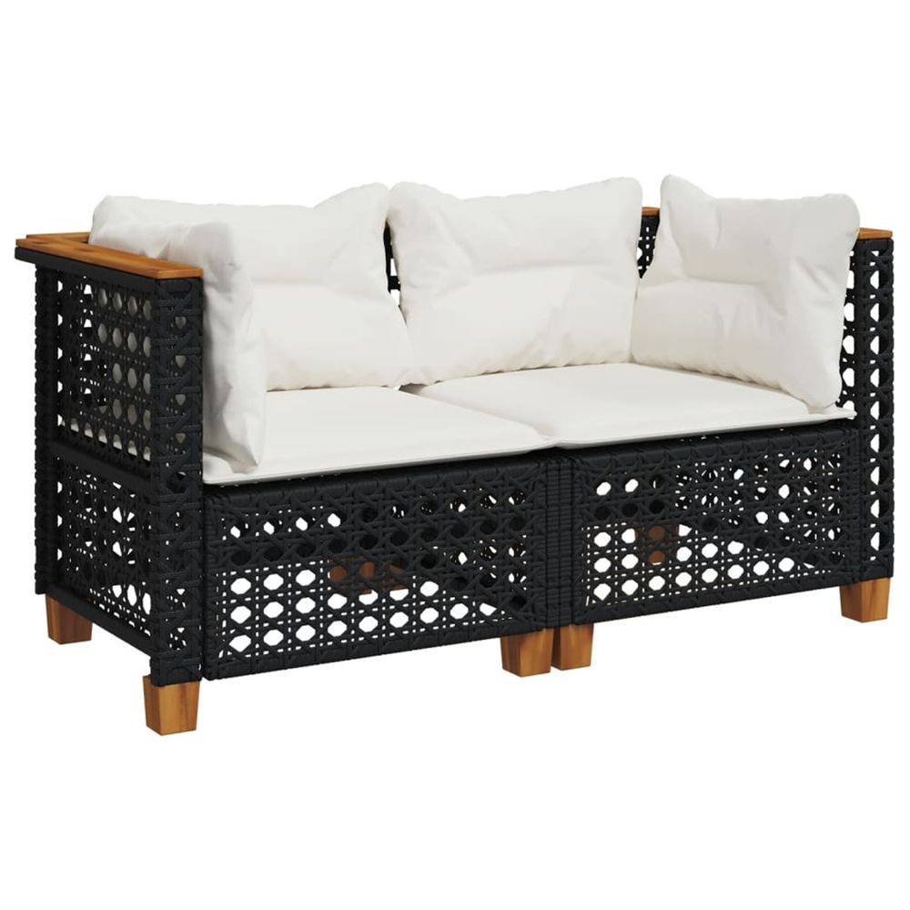 Canapés d'angle de jardin et coussins 2 pcs noir résine tressée