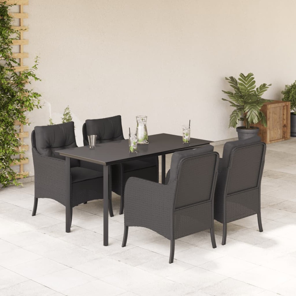 Ensemble à manger de jardin coussins 5pcs noir résine tressée