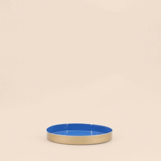 Plateau rond bleu, doré 16cm, laob