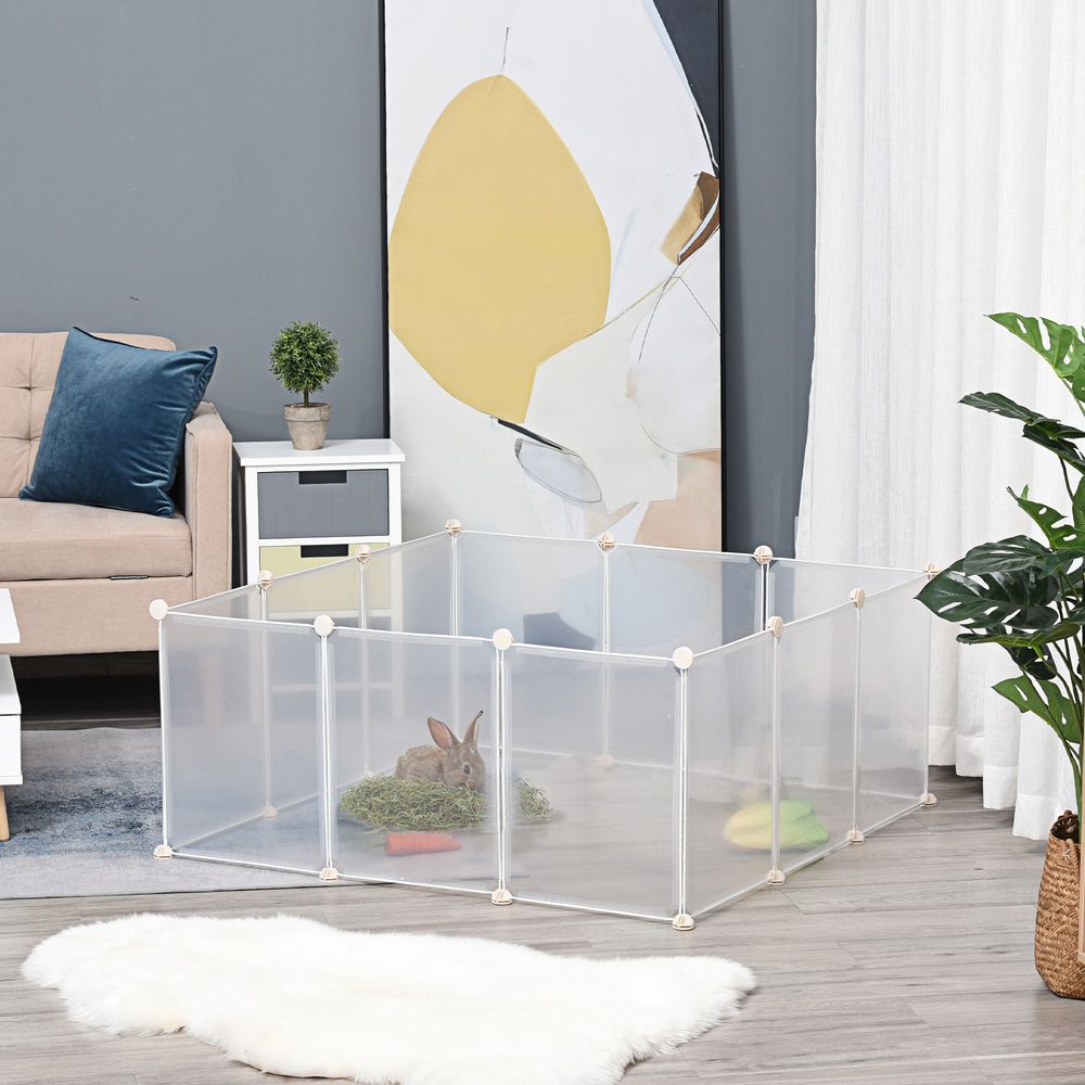 Enclos modulable métal résine intérieur petits animaux 12 panneaux blanc