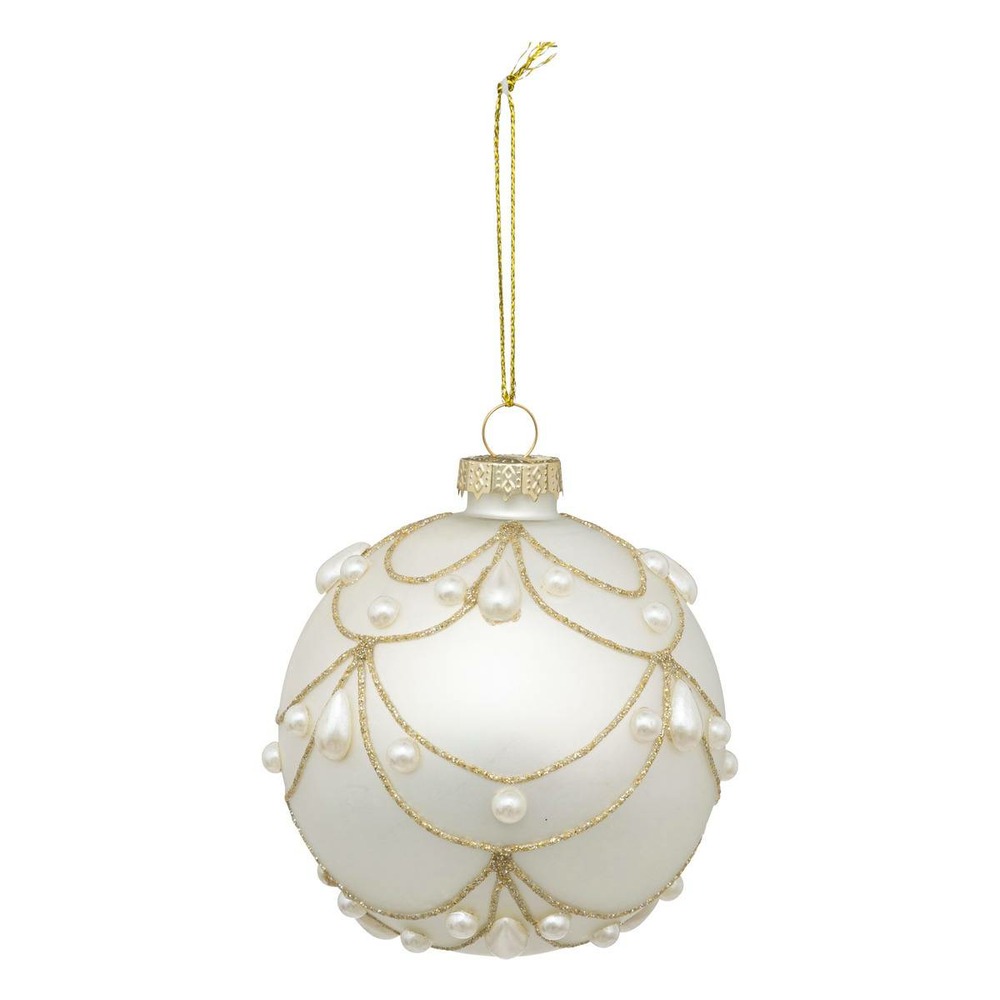 Boule de noël drapée blanc en verre 80mm