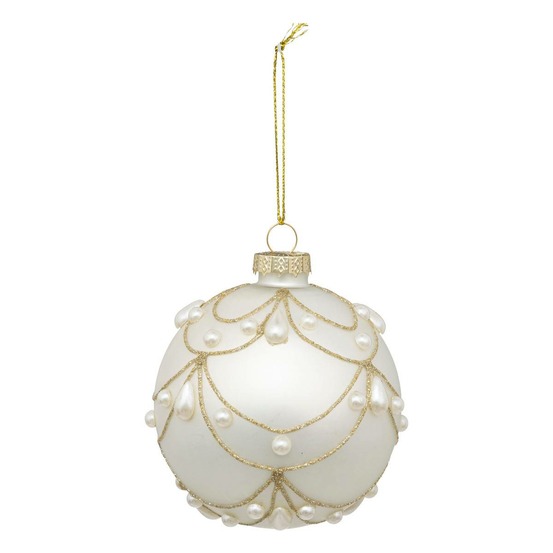 Boule de noël drapée blanc en verre 80mm