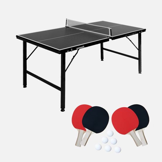 Mini table de ping pong pliable 150x75cm indoor, avec 4 raquettes et 6 balles, pour utilisation intérieure