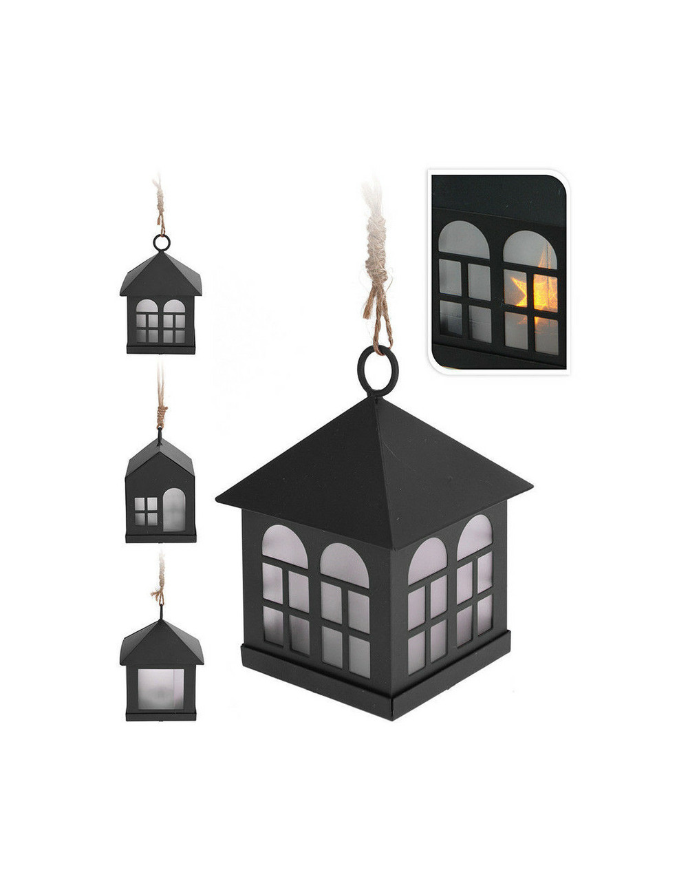 Petite lanterne maison led 6x8cm noire 1xcr2032
