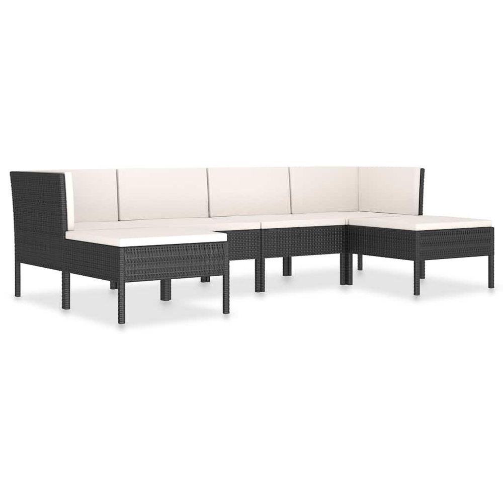 Salon de jardin 6 pcs avec coussins résine tressée noir