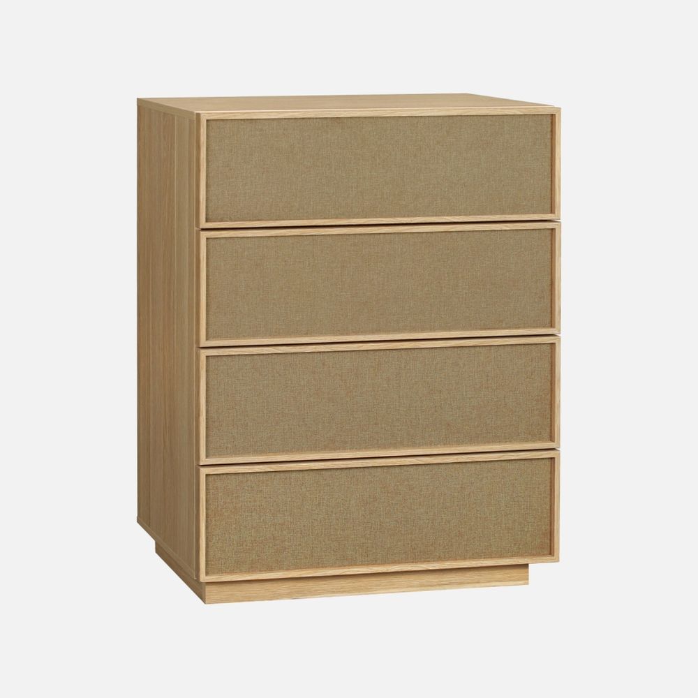 Commode de rangement décor bois et tissu 4 tiroirs - kuba