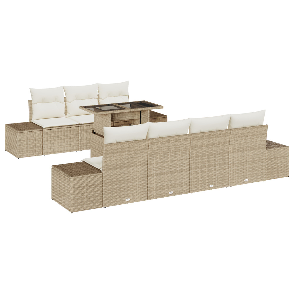Ensemble de canapé de jardin 8 pièces avec coussins beige poly rattan