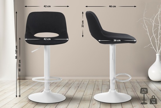 Lot de 2 tabourets de bar camden velours blanc