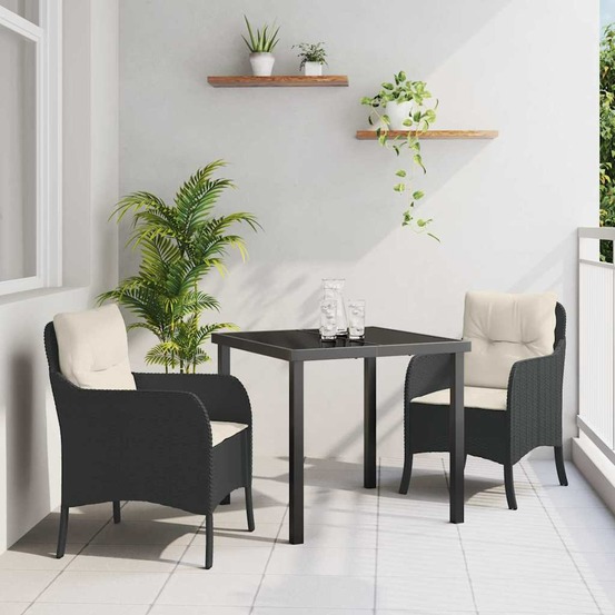 Ensemble de salle à manger pour jardin 3 pcs noir polyrotin