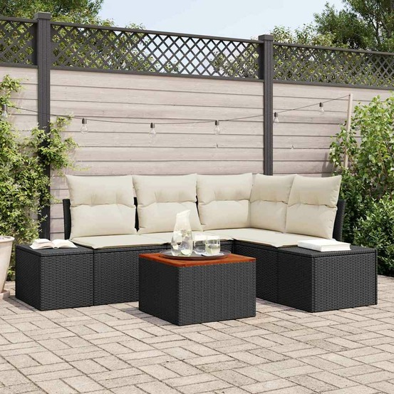 Ensemble de canapé de jardin 5 pcs noir et crème polyrotin