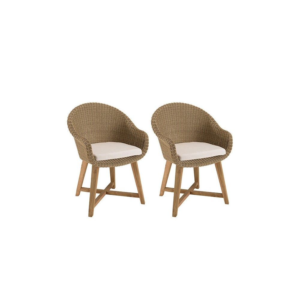 Lot de 2 fauteuils jardin rotin synthétique et coussin pieds croisés