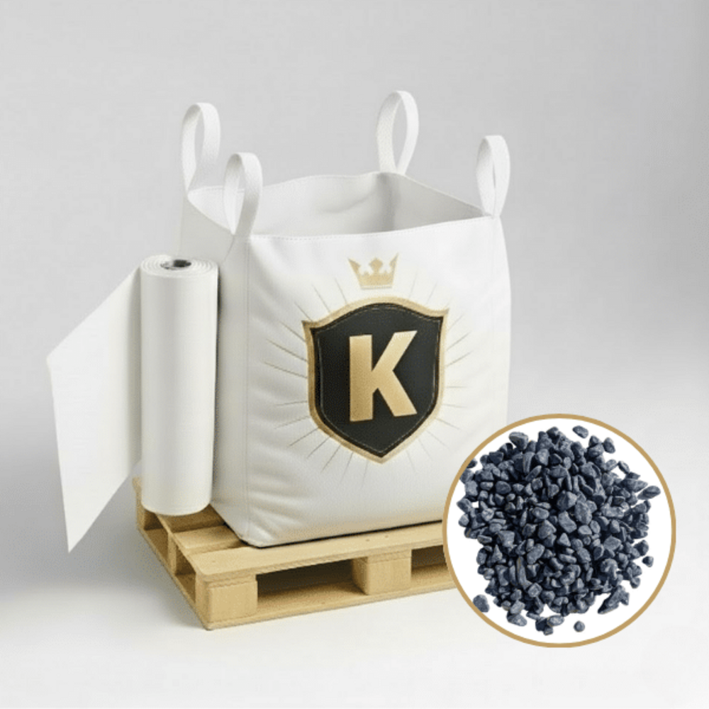 Kit galets gris foncé + géotextile = 1 big bag galet gris foncé 12/25 1.5t [environ 20m2 sur 5cm d'épaisseur] + 1 géotextile 25m2